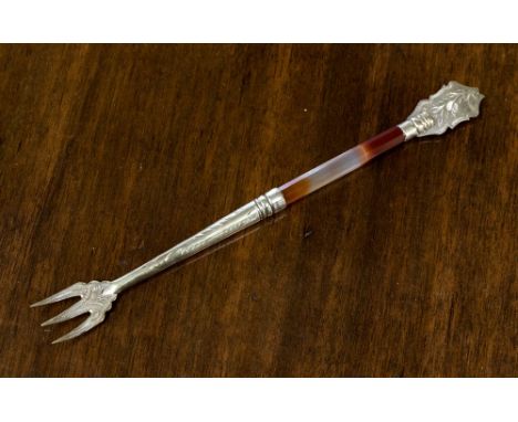 A carnelian handled silver plated pickle fork