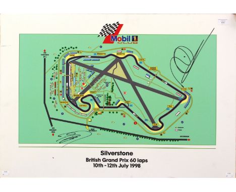 Formula 1 Memorabilia: A 1998 British Grand Prix, Silverstone, Mobil 1 Paddock Club race board with signatures of the two McL