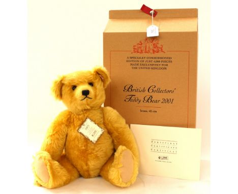 Steiff: A Steiff 'British Collector's 2001' Teddy Bear, 2001, limited edition 1010/4000, exclusive to the UK, brass coloured 