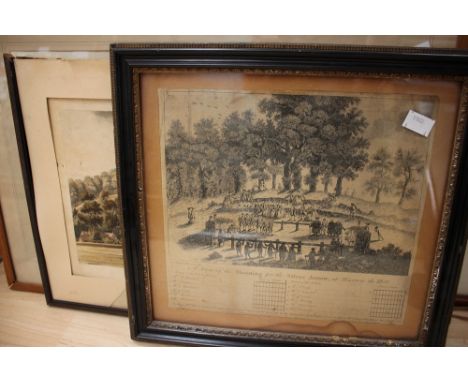 Four prints relating to Harrow School, including a late Georgian print 'Shooting for the Silver Arrow' and a print signed by 