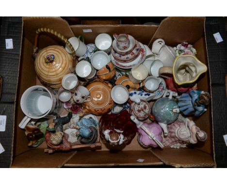 A box of ceramics including Royal Worcester 'The Queen', Toby jug chez and Japanese part tea/coffee sets, etc 