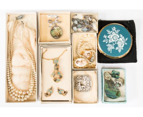 Vintage costume jewellery and a 1960s Stratton powder compact 