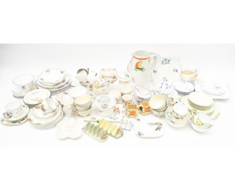 Two boxes of ceramics to include Art Deco tea wares and toast racks, hand painted etc