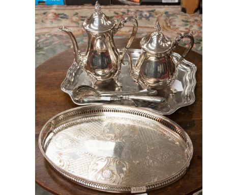 Silver plated Vines Coffee and teapot, trays, etc (8)