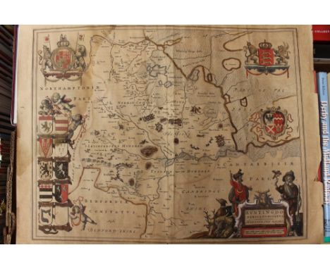 Derbyshire interest: 'Darbieshire Described 1610' antiquarian map, John Speed, copper engraving on laid paper, hand-coloured,