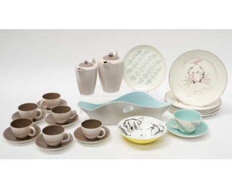 A box of Poole pottery part tea and dinner wares, dating from circa 1950s 