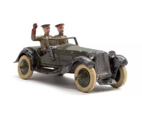 Britains: A W. Britain set No. 1448 Army Staff Car, 1936 version containing: a dark khaki green Staff Car with white rubber t