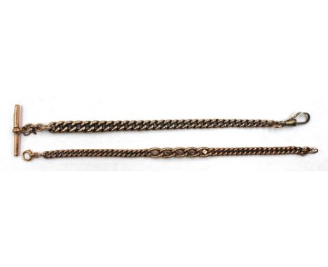 An opal set rose coloured bracelet (one small opal missing) approx 7.3gms, together with a graduated curb link rose coloured 