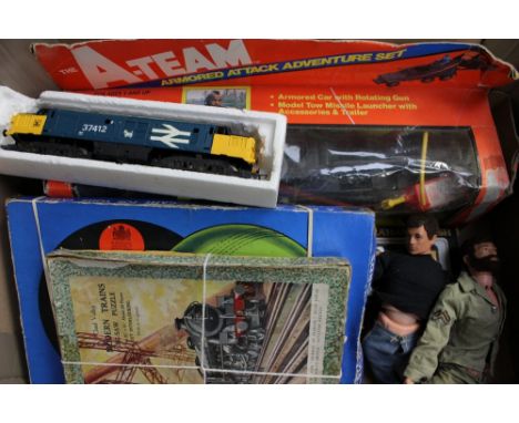 A collection of toys to include two 1964 Action Men (af) an A-Team model and two Chad Valley games 