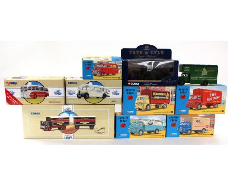Corgi: A collection of nine boxed Corgi vehicles to comprise: '15006' Tate & Lyle Scammell Scarab, three Public Transport ite
