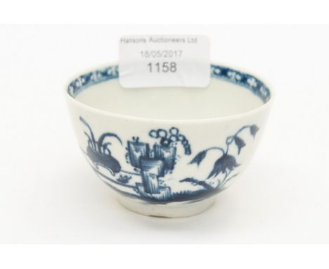 A Worcester blue and white tea, bowl bird in a ring pattern, circa 1765, 5 cm high, 7.5 cm diameter approx 