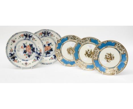A pair of Knight Elkin & Co iron stone china plates, mid 19th century and three Noritake side plates, early 20th century