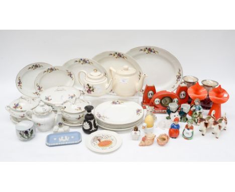 An Art Nouveau bedroom clock garniture, an Empire Ware dinner service etc, including T.G. Green (2 boxes)