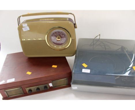 A Bush radio with a Garrard record player and a teak effect record player/radio (3) 