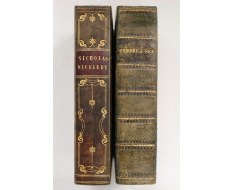 Charles Dickens: 'Nicholas Nickleby', Chapman and Hall, 1839 (first edition), 8vo green 1/2 leather binding with marbled boar