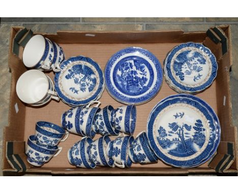 One box of blue and white china tea service.  Makers name Booths.