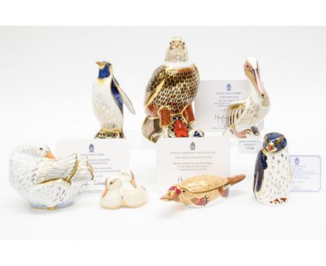 Royal Crown Derby: Bald Eagle, Goose and Gosling's limited edition 449/750, with certificate, Duck billed Platypus signature 