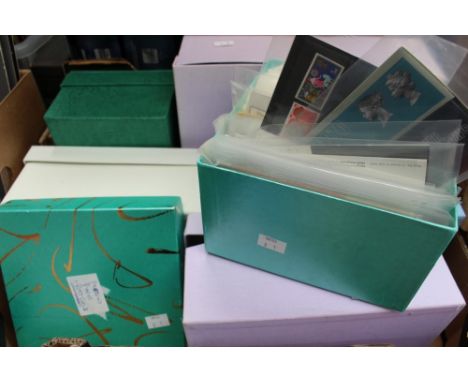 Five boxes of first day covers, one box of booklets and one box of presentation packs/postcards and approx 150 x 1980 Rowland