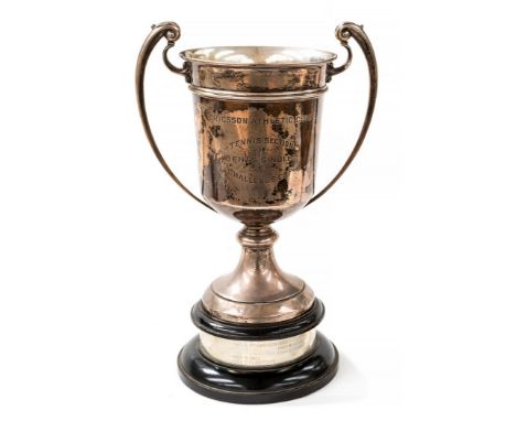 Sporting Trophy: A silver two-handled sporting trophy, inscribed to front 'Ericsson Athletic Club, Tennis Section, Gents Sing
