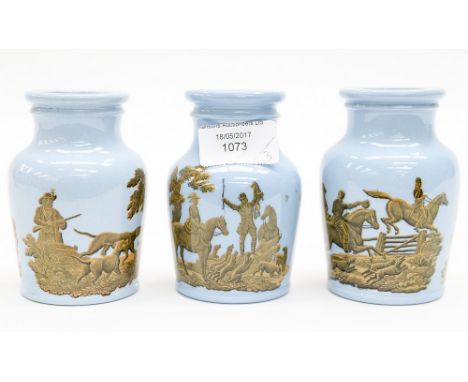A set of three Victorian Food paste storage jars decorated with hunting scenes (3)