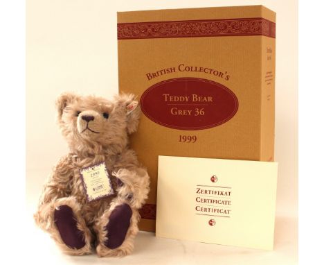 Steiff: A Steiff 'British Collector's 1999' Teddy Bear, 1999, limited edition 238/3000, grey mohair, white tag to ear and com
