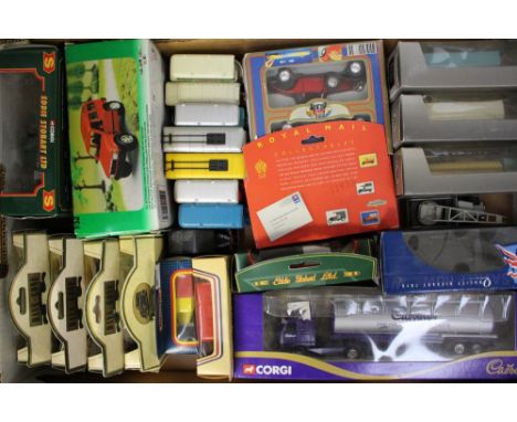 4 boxes of assorted boxed and unboxed cars to include Hornby Trackside vehicles, Corgi Eddie Stobart and others various.