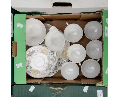 A Shelley Columbine part tea service, pattern 13922 including six cups, saucers, side plates, sugar milk and sandwich plate (