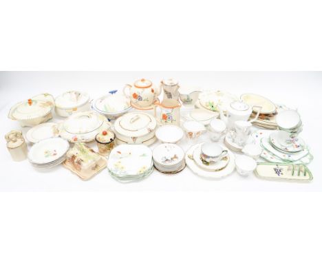Two boxes of 1920s and 1930s ceramics to include hand painted examples, Art Deco tureens and serving bowls, teapot etc