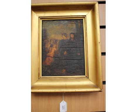 Early 19th Century European School, figures and cupids, oil on wooden panel, 20cm by 15cm, gilt frame