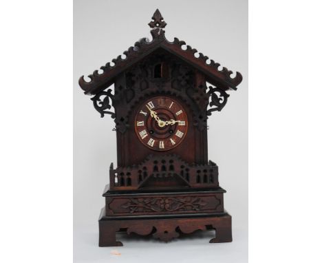 Early 20th Century oak cased Cuckoo 8 day mantle clock in a Gothic manner 
