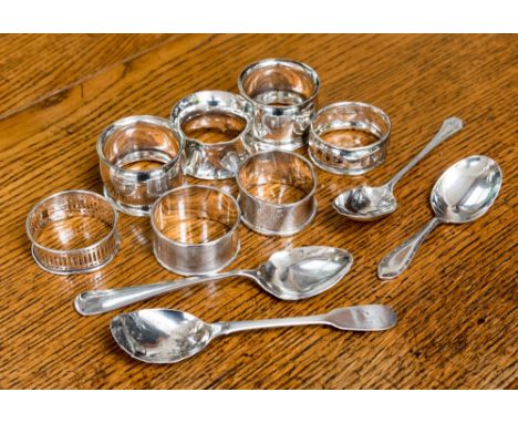 A collection of silver napkin rings, caddy spoon, teaspoons etc Birminham 1935 maker Arthur Price, combined total gross weigh