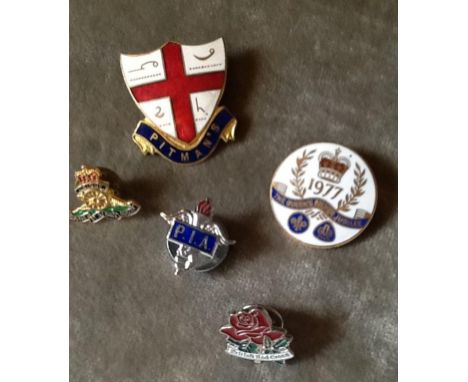 5 X small enamel badges. 2 military.