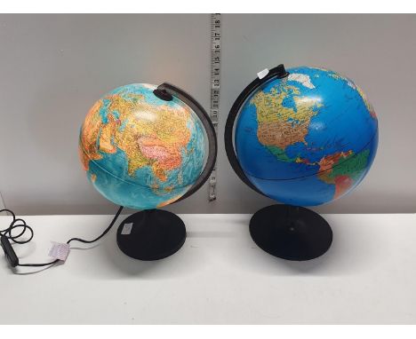 Two vintage world globes (one is a table lamp), shipping unavailable