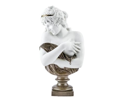 Pradier, James Jacques Damenbüste (Genf 1790-1852 Paris) Frauenbildnis über rundem, profiliertem Sockel auf quadratischer Pli