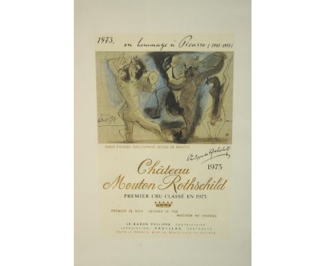 After Pablo Picasso, Spanish, (1881-1973), 'En Hommage a Picasso', Chateau  Mouton Rothchild wine label, 1973, 20th Century p