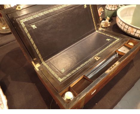Large fitted mahogany writing slope with internal key CONDITION REPORT: The item is in good condition, leather is good. Both 