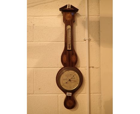 Short and Mason London inlaid mahogany framed barometer