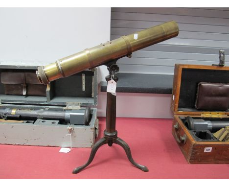 A WWI Period Ryland & Son Ltd, Brass Cased Artillery Sighting Telescope, stamped "Telescope G.S. X8" and dated 1918, tripod b