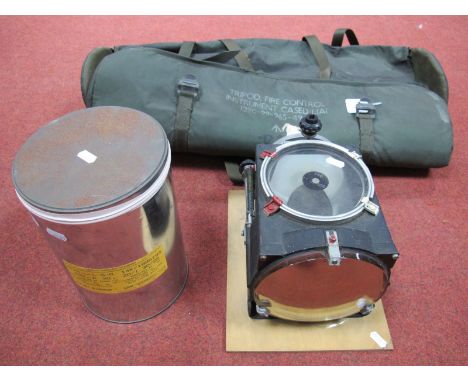 A Mid XX Century Optical Device, with a War Department bagged tripod and an un-opened tin of Kodak 'Aerographic' film Class L