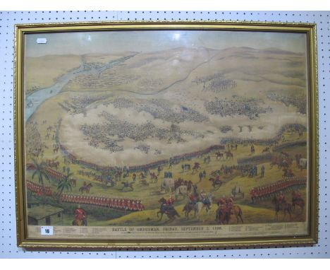 AFTER R.A. SUTHERLAND The Battle of Omduran 1898, lithographic print, in contemporary gilt frame.