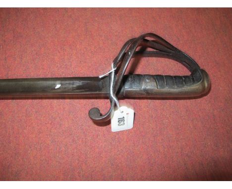 A British 1821 Light Cavalry Sword, 35" blade, slight discolouration and edge knocked, three bar steel hilt, wire binding mis