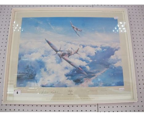 AFTER ROBERT TAYLOR "Spitfire", print, graphite signed by Douglas Bader and Johnnie Johnson, framed.