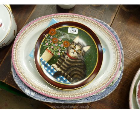 Three meat Plates including Doulton 'Lynn', Royal Worcester with pink and gold rim and willow pattern together with four disp