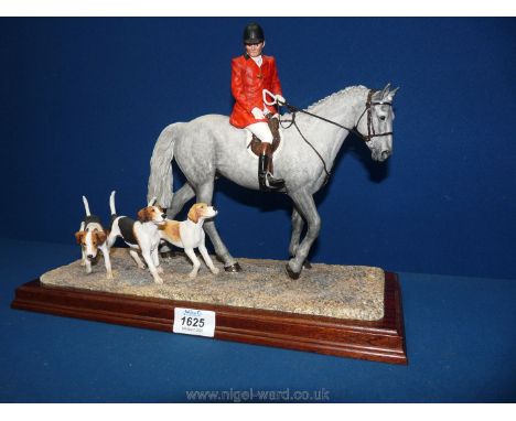 A Border Fine Arts 'Hounds Away' model on a grey horse, Limited Edition no: 256/950, sculptor Anne Wall, with certificate of 