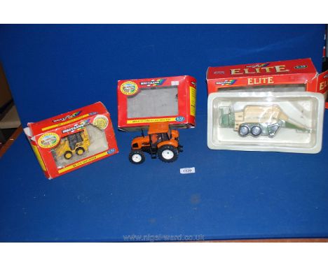 Three boxed British's farm implements including 1.32 scale Renault Cergos 340 tractor, ICX skid steer and a Krone big 80-80 p