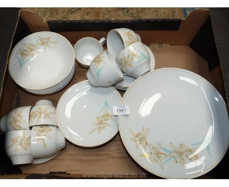 A Denby 'Whisper' part Dinner and tea service including eight dinner plates, eight bowls, eight tea plates and eight cups and