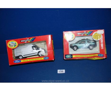 A Britain's Freelander with soft top 1.32 scale and a Transit medium roof van.