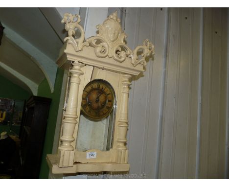 A Victorian wall Clock in cream painted case, a/f