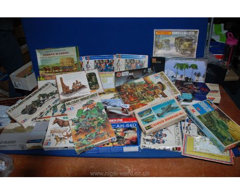 A good quantity of plastic model kits and figures including Airfix, Tamiya, Heller etc