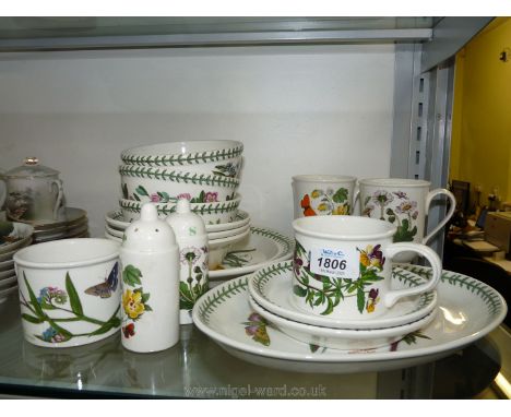 A box of various Portmeirion 'Botanic Garden' tableware including cereal bowls, cups, saucers, salt &amp; pepper etc.